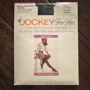 Vintage JOCKEY FOR HER Thigh Highs S/M 4'8"-5'" Petite Tuxedo Blk Sandalfoot NWT